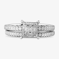 (G / Si2) Womens 1 CT. T.W. Lab Grown White Diamond Sterling Silver Side Stone Wedding Bridal Set
