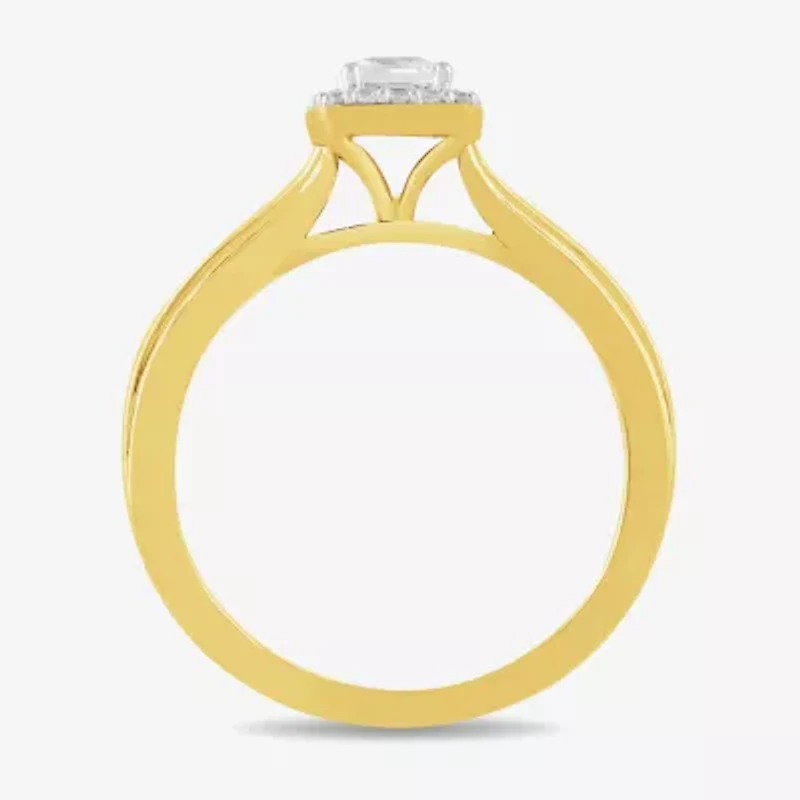 (G / Si2) Womens 3/4 CT. T.W. Lab Grown White Diamond 14K Gold Over Silver Cushion Side Stone Halo Bridal Set