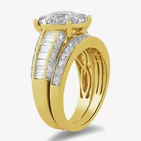 (G / Si2) Womens 3 CT. T.W. Lab Grown White Diamond 10K Gold Round Side Stone Wedding Bridal Set