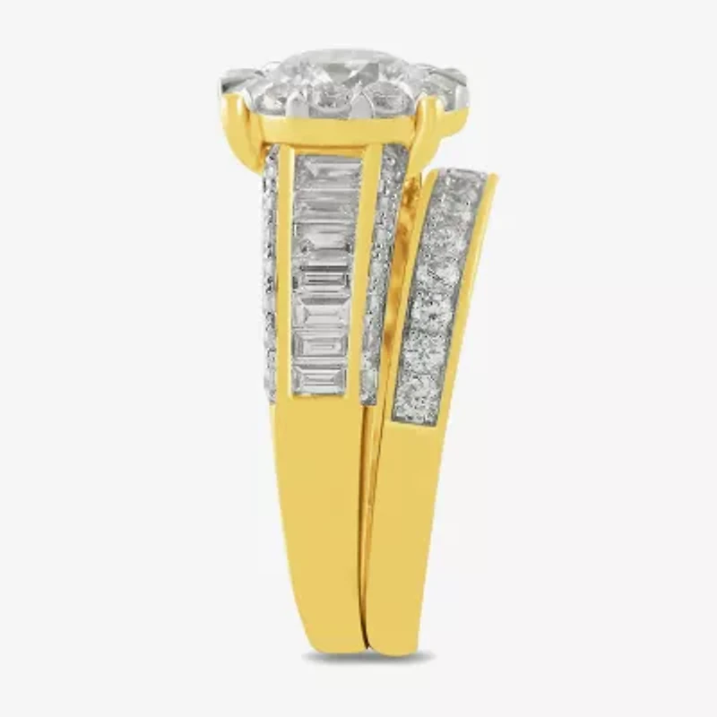 (G / Si2) Womens 3 CT. T.W. Lab Grown White Diamond 10K Gold Round Side Stone Wedding Bridal Set