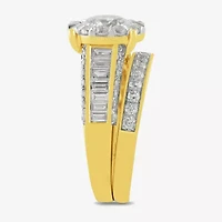 (G / Si2) Womens 3 CT. T.W. Lab Grown White Diamond 10K Gold Round Side Stone Wedding Bridal Set