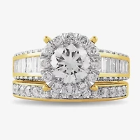 (G / Si2) Womens 3 CT. T.W. Lab Grown White Diamond 10K Gold Round Side Stone Wedding Bridal Set