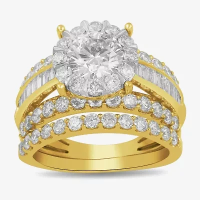 (G / Si2) Womens 3 1/2 CT. T.W Lab Grown White Diamond 10K Gold Round Side Stone Wedding Bridal Set
