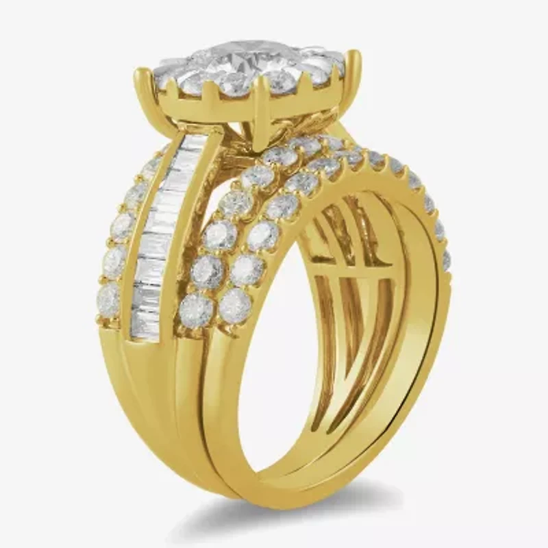 (G / Si2) Womens 3 1/2 CT. T.W Lab Grown White Diamond 10K Gold Round Side Stone Wedding Bridal Set