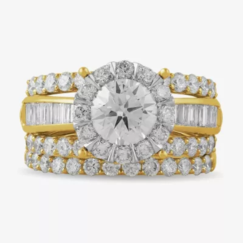 (G / Si2) Womens 3 1/2 CT. T.W Lab Grown White Diamond 10K Gold Round Side Stone Wedding Bridal Set