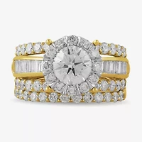 (G / Si2) Womens 3 1/2 CT. T.W Lab Grown White Diamond 10K Gold Round Side Stone Wedding Bridal Set