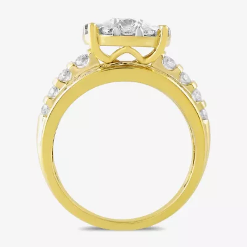 (G / Si2) Womens 3 CT. T.W. Lab Grown White Diamond 10K Gold Round Side Stone Halo Bridal Set