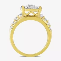 (G / Si2) Womens 3 CT. T.W. Lab Grown White Diamond 10K Gold Round Side Stone Halo Bridal Set