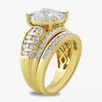 (G / Si2) Womens 3 CT. T.W. Lab Grown White Diamond 10K Gold Round Side Stone Halo Bridal Set