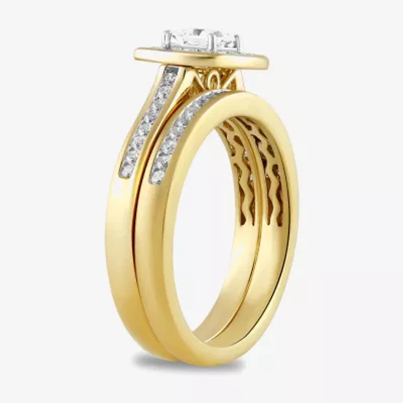 Womens 1 CT. T.W. Lab Grown White Diamond 14K Gold Over Silver Wedding Bridal Set