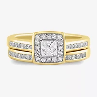 Womens 1 CT. T.W. Lab Grown White Diamond 14K Gold Over Silver Wedding Bridal Set