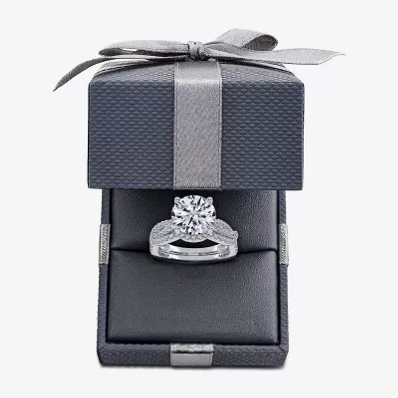 G-H / Si1-Si2) Womens 3 1/2 CT. T.W Lab Grown White Diamond 14K Gold Round Side Stone Engagement Ring