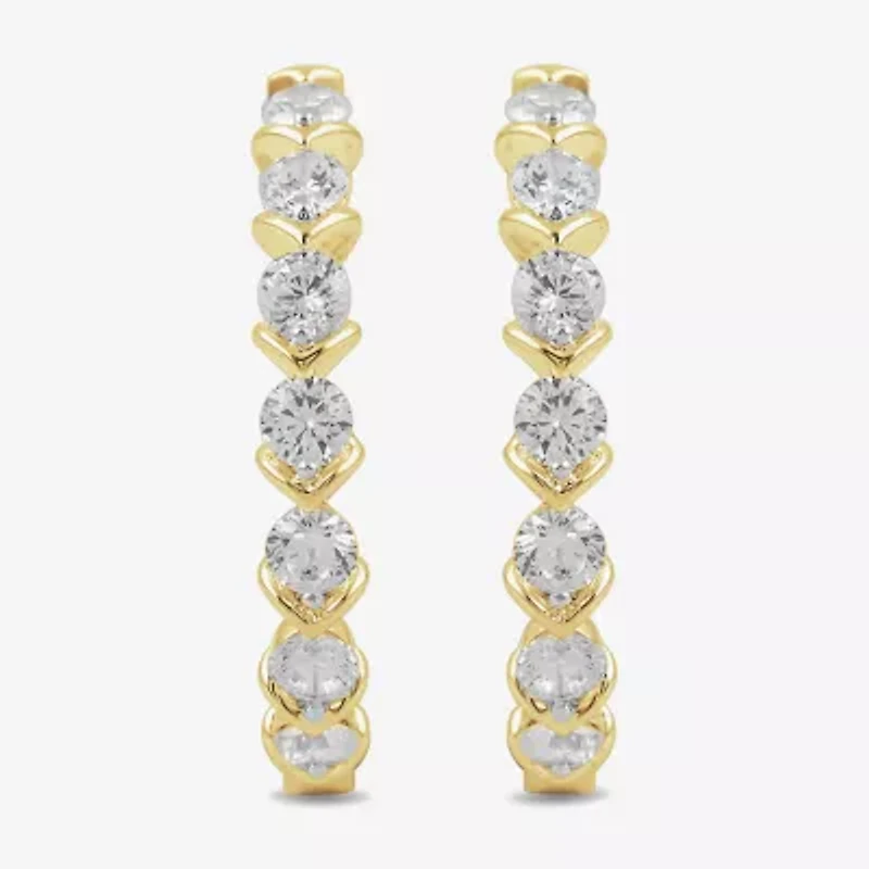 (I / I1-I2) Womens 1 CT. T.W. Lab Grown White Diamond 14K Gold Over Silver Sterling Silver 21.3mm Hoop Earrings