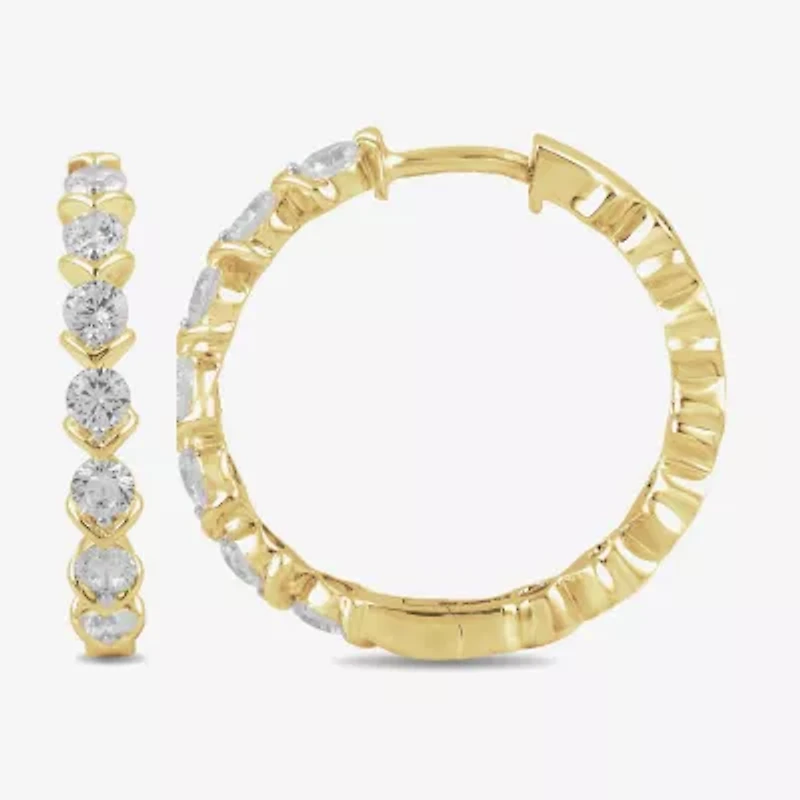 (I / I1-I2) Womens 1 CT. T.W. Lab Grown White Diamond 14K Gold Over Silver Sterling Silver 21.3mm Hoop Earrings