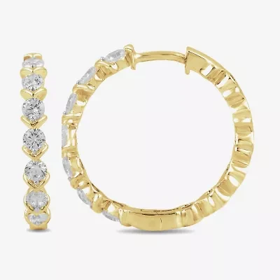 (I / I1-I2) Womens 1 CT. T.W. Lab Grown White Diamond 14K Gold Over Silver Sterling Silver 21.3mm Hoop Earrings