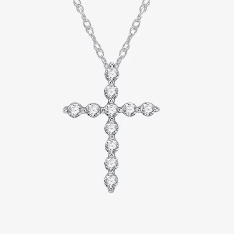 Womens / CT. T.W. Lab Grown White Diamond Sterling Silver Cross 18 Inch Pendant Necklace
