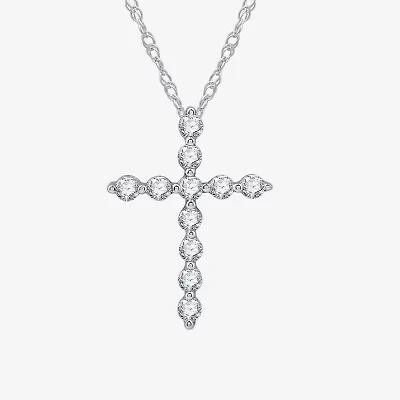 Womens / CT. T.W. Lab Grown White Diamond Sterling Silver Cross 18 Inch Pendant Necklace