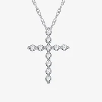 Womens / CT. T.W. Lab Grown White Diamond Sterling Silver Cross 18 Inch Pendant Necklace