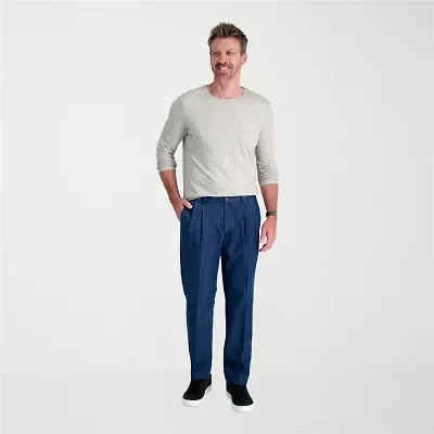 Haggar Stretch Denim Mens Classic Fit Pleated Pant