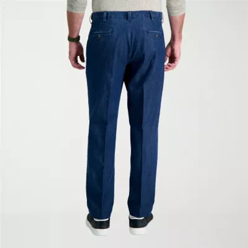 Haggar Stretch Denim Mens Classic Fit Pleated Pant