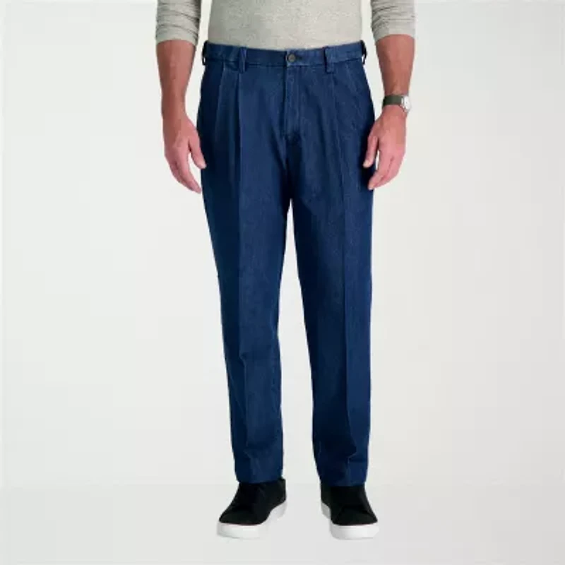 Haggar Stretch Denim Mens Classic Fit Pleated Pant