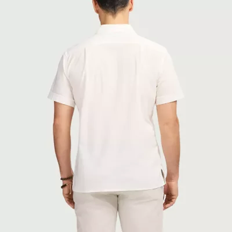 IZOD Saltwater Dune Texture Mens Short Sleeve Classic Fit Button-Down Shirt
