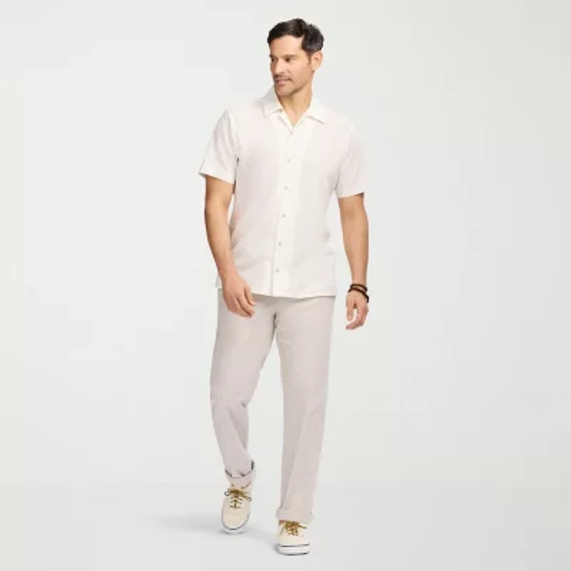 IZOD Saltwater Dune Texture Mens Short Sleeve Classic Fit Button-Down Shirt