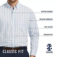 IZOD Performance Comfort Mens Long Sleeve Cuffed Classic Fit Stretch Fabric Button-Down Shirt