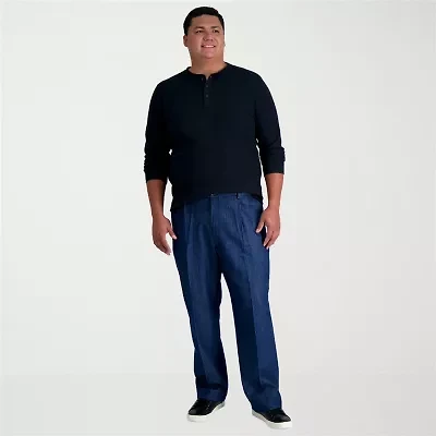 Haggar Stretch Denim Mens Classic Fit Big and Tall Pleated Pant