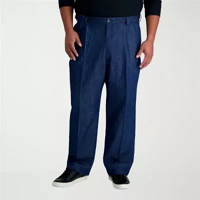 Haggar Stretch Denim Mens Straight Classic Fit Big and Tall Pleated Pant