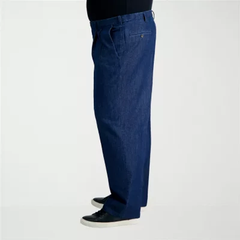Haggar Stretch Denim Mens Classic Fit Big and Tall Pleated Pant
