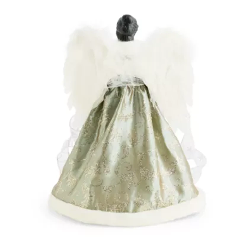 North Pole Trading Co. 16in Sage Green African American Christmas Angels Figurine
