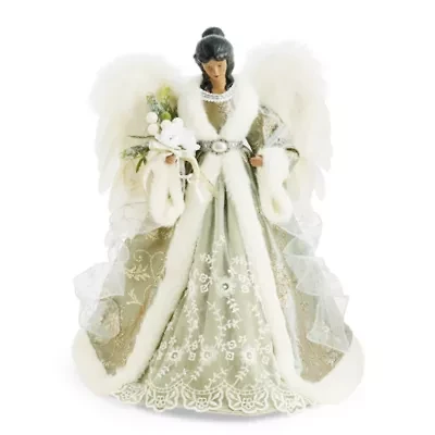 North Pole Trading Co. 16in Sage Green African American Christmas Angels Figurine