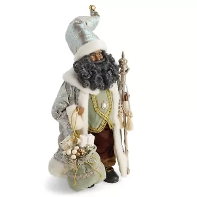 North Pole Trading Co. 18in Sage Coat African American Christmas Santa Figurine