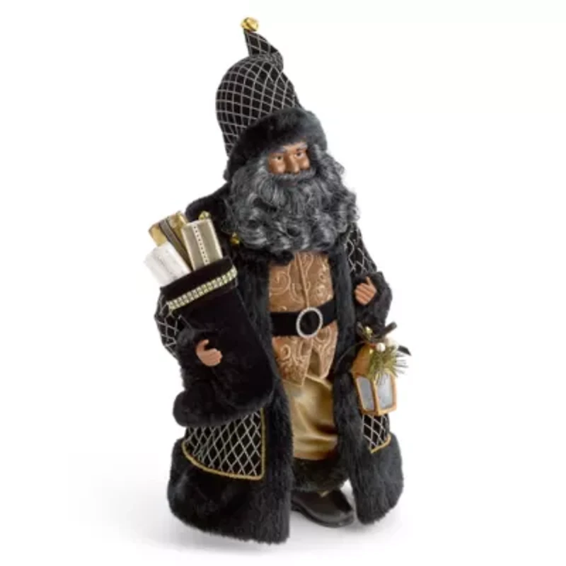 North Pole Trading Co. 18in Black Coat African American Christmas Santa Figurine