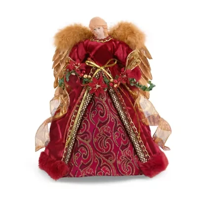 North Pole Trading Co. 12in Burgandy Fur Christmas Angels Figurine