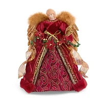 North Pole Trading Co. 12in Burgandy Fur Christmas Angels Figurine