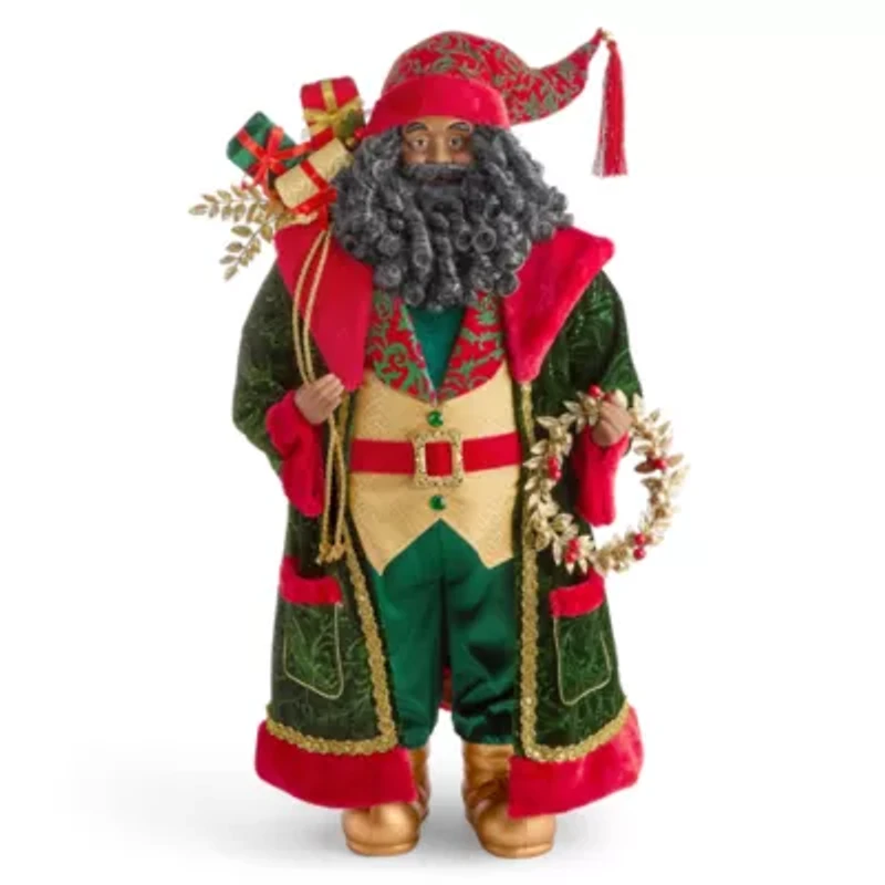 North Pole Trading Co. 36in Glamour Green Coat African American Christmas Santa Figurine
