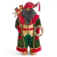 North Pole Trading Co. 36in Glamour Green Coat African American Christmas Santa Figurine