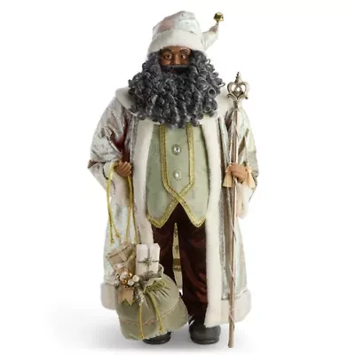 North Pole Trading Co. 36in Sage Coat African American Christmas Santa Figurine