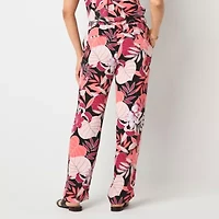 Liz Claiborne Womens Wide Leg Mid Rise Tall Drawstring Pant