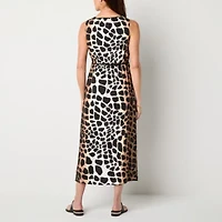 Liz Claiborne Womens Tall Sleeveless Midi Animal A-Line Dress
