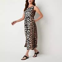 Liz Claiborne Womens Tall Sleeveless Midi Animal A-Line Dress