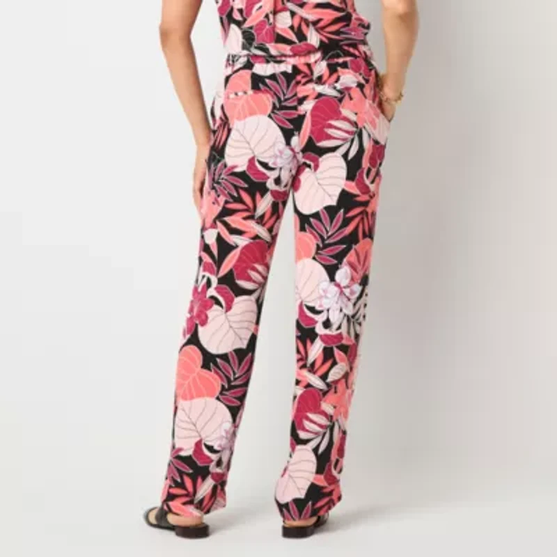 Liz Claiborne Womens Wide Leg Mid Rise Drawstring Pant