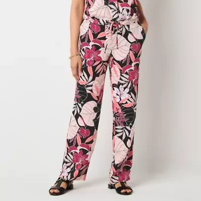 Liz Claiborne Womens Wide Leg Mid Rise Drawstring Pant