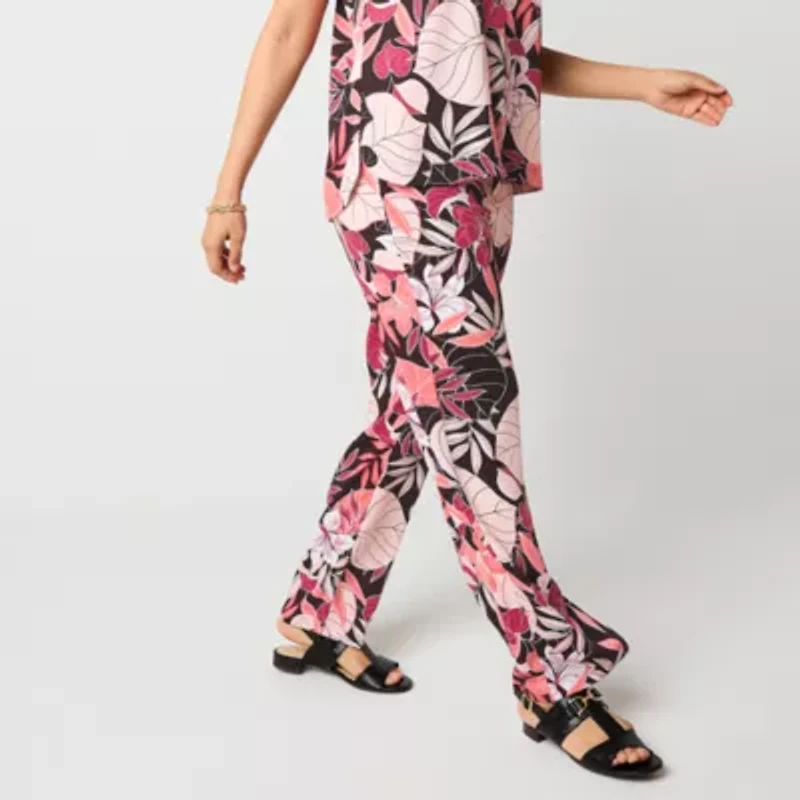 Liz Claiborne Womens Wide Leg Mid Rise Drawstring Pant