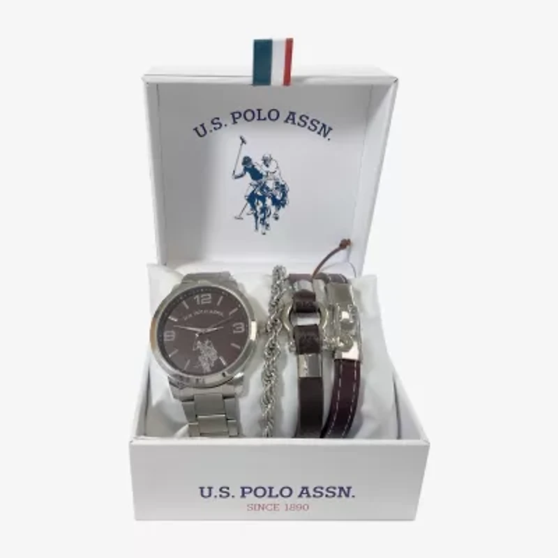 U.S. Polo Assn. Mens Silver Tone 4-pc. Watch Boxed Set Usc20297jc