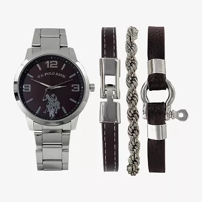 U.S. Polo Assn. Mens Silver Tone 4-pc. Watch Boxed Set Usc20297jc