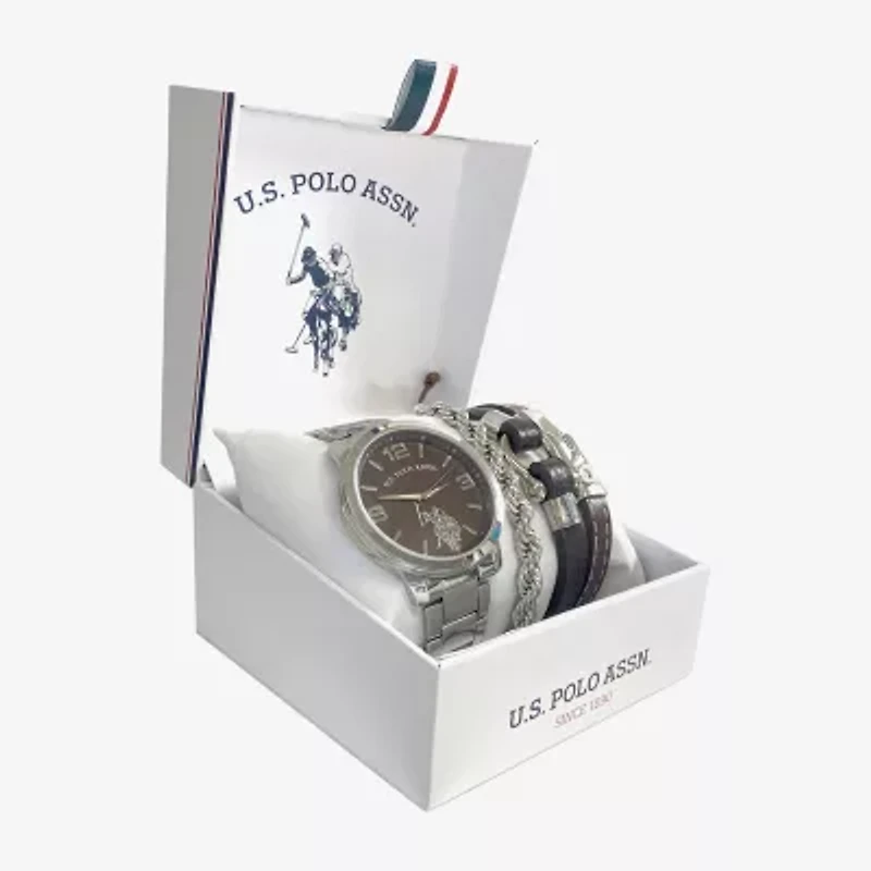 U.S. Polo Assn. Mens Silver Tone 4-pc. Watch Boxed Set Usc20297jc