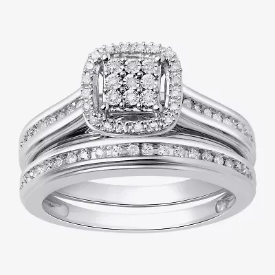 (I, I2) Womens 1/5 CT. Lab Grown White Diamond 14K Gold Over Silver Sterling Bridal Set